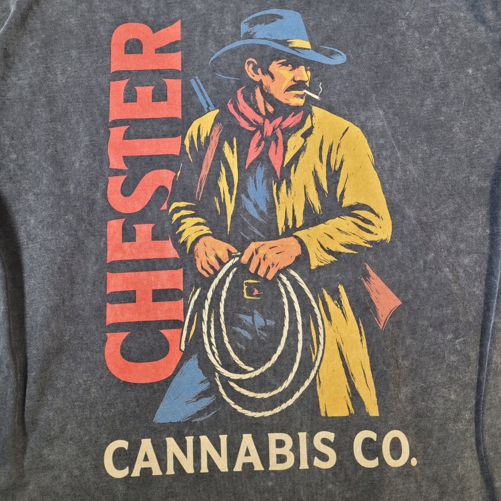 Chester Cannabis Co T-Shirt Mens 2XL Gray Mineral Wash Cowboy Lasso Heavyweight